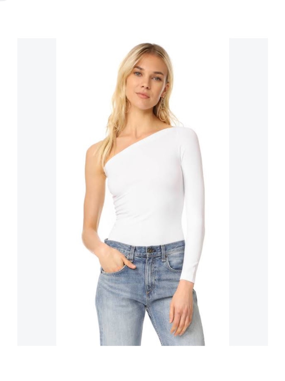 HELMUT LANG One-Shoulder Long Sleeve Seamless Top Ivory/Cream Sz M